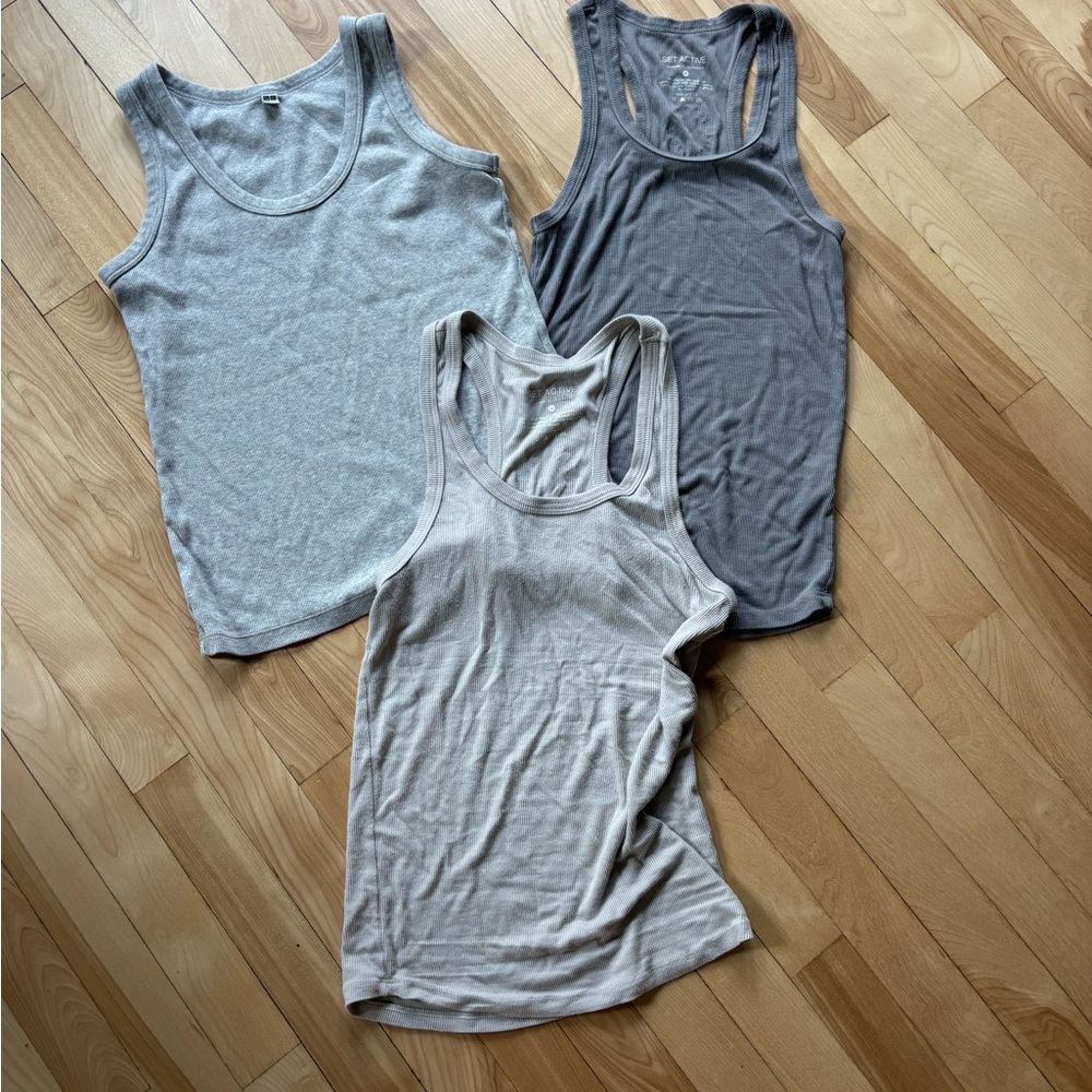 Trio of Tank Tops - Gray, Dark Gray, and Cream